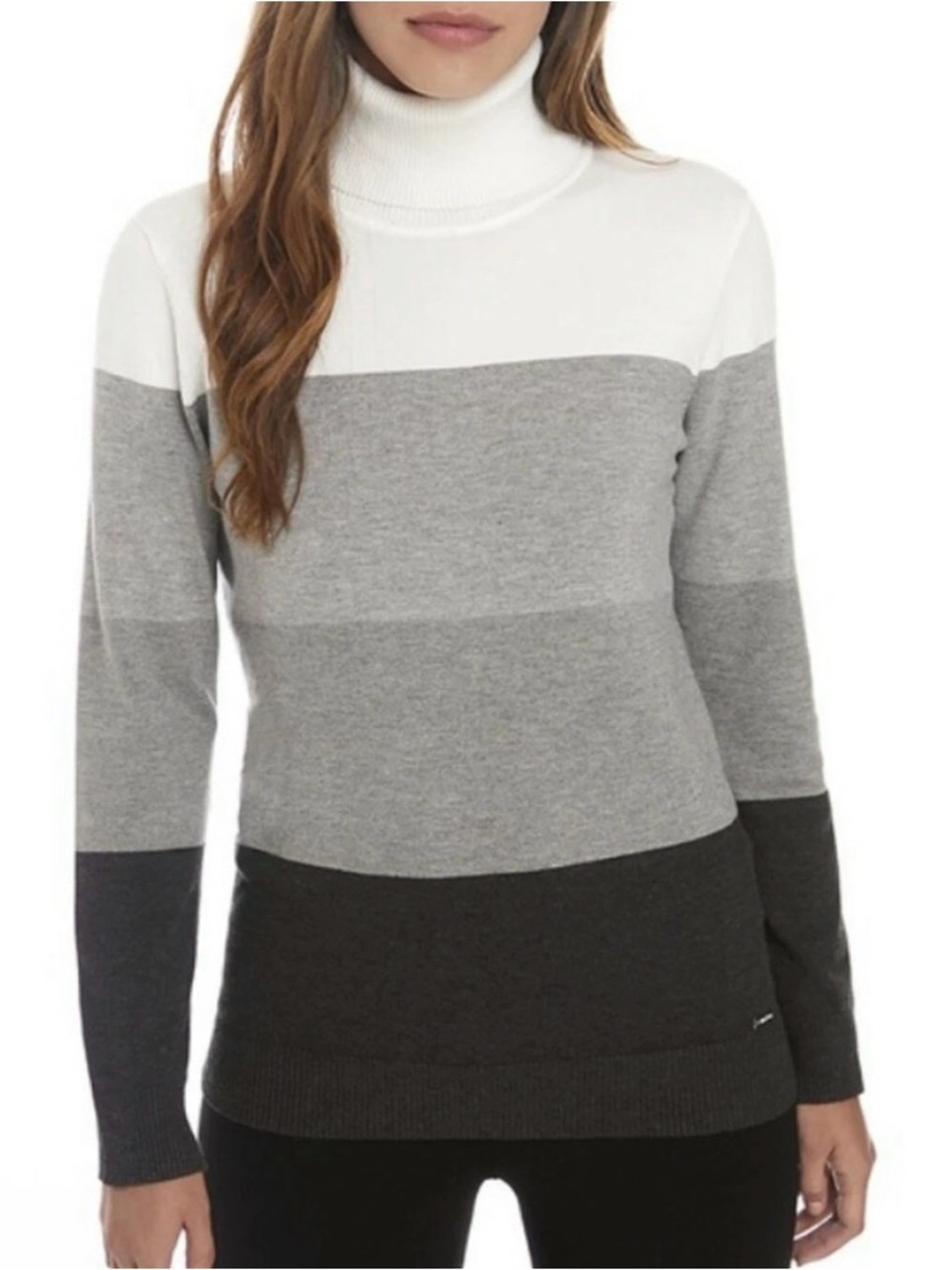 Calvin Klein Colorblock Turtleneck Sweater - White & Gray  size XS
